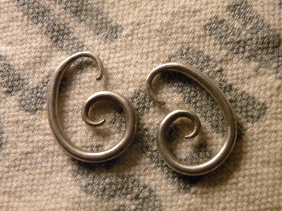 Spiral heavy sterling silver earrings gauge plugs delicate classy sleek modern fancy wire hand forged handmade custom sharp dangle
