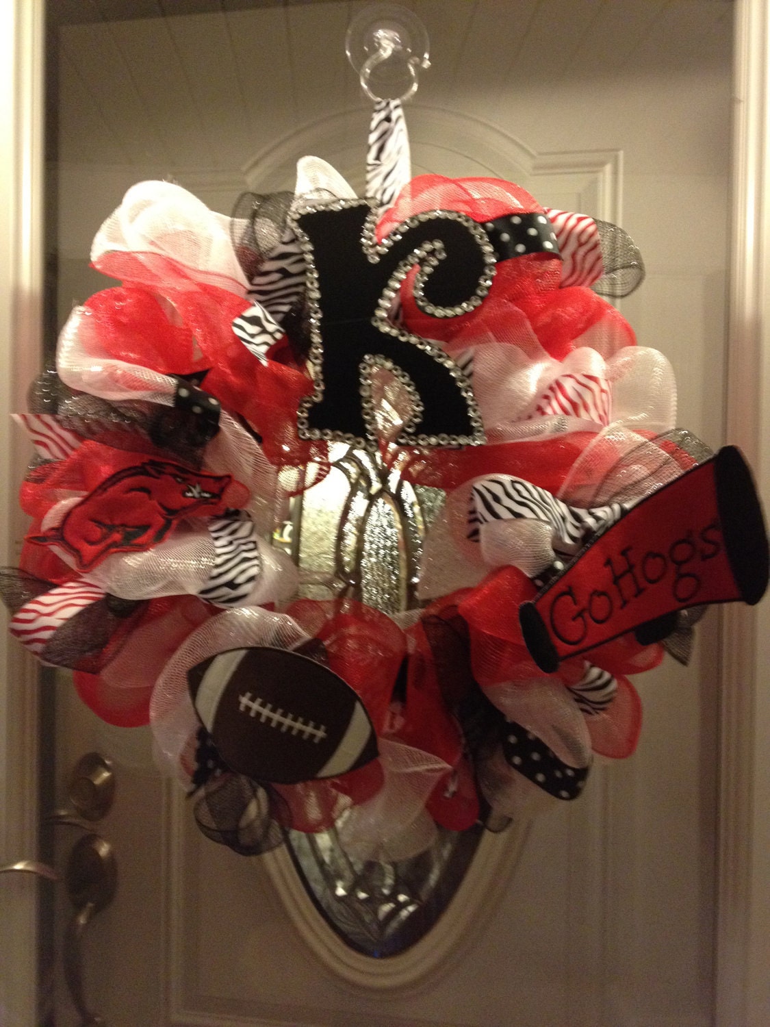 Arkansas Razorback poly mesh wreath monogrammed with hog