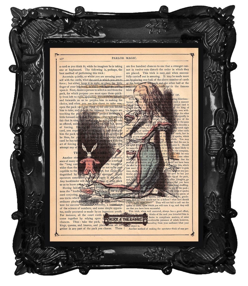 Upcycled Dictionary Page Upcycled Book Art Upcycled Art Print Upcycled Book Print Vintage Art Print Alice in Wonderland Alice and the Rabbit