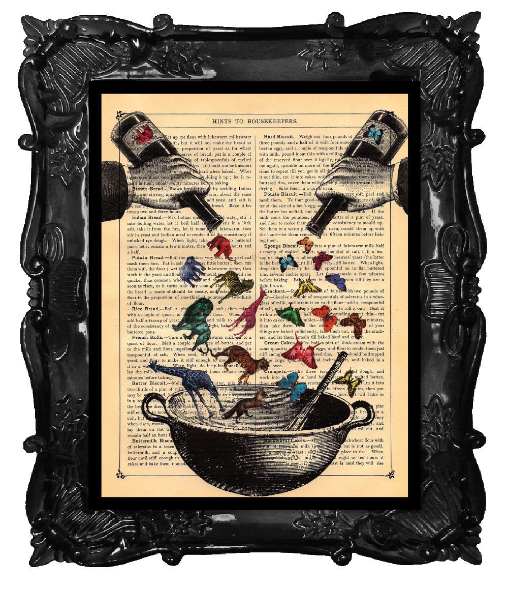 Animals and Butterflies Art Print Antique Book Page or Dictionary Print Elephant Giraffe Ingredients for a Better World Print