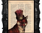 Artistic FOX - Print FOX top hat art print beautifully made upcycled dictionary page book FOX antique book print steampunk