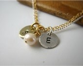 Personalized Initial Pendant Necklace, Mom Necklace, Sterling Silver, Gold, Stamped Jewelry, Freshwater Pearl, Mother Necklaces