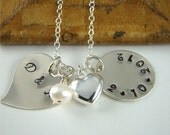 Wedding Gift for the Bride Pendant Necklace, Personalized Hand Stamped Sterling Silver Initials Date