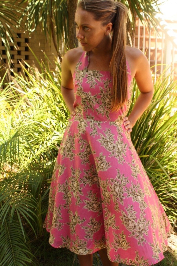 Grace pink floral halter neck dress