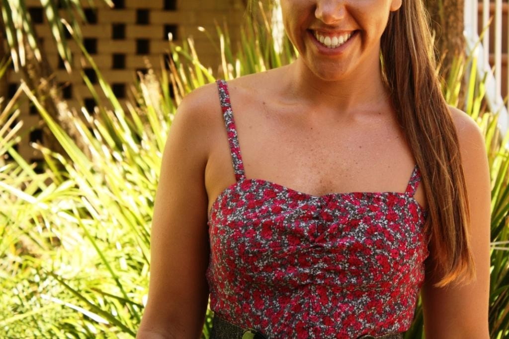 Audrey red pink floral dress - M