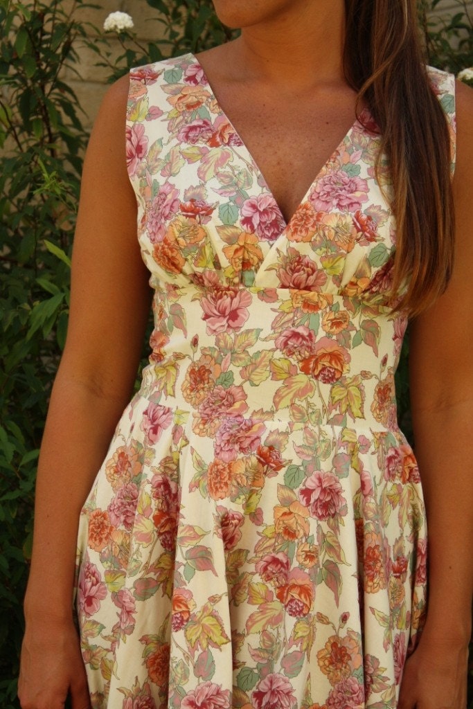 Lily pink and orange floral full circle dress- L