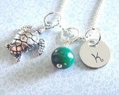 Sea Turtle Necklace - Hand Stamped Jewelry -  Personalized  - Sterling Silver