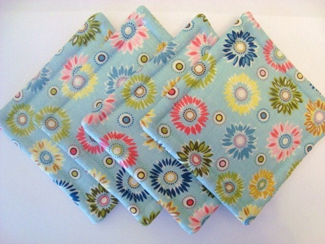 Light Blue Flower Reversible Quilted Coasters (Set of 4)