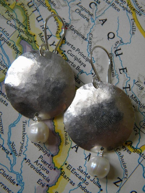 hammered silver and pearl earrings