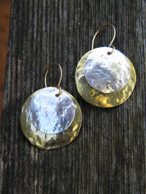 mixed metal hammered earrings