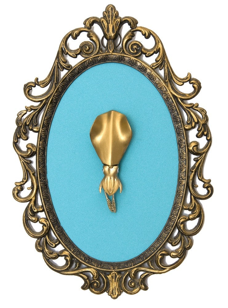 Miniature Squid - Victorian Framed Object - Wall Art Decor 5.5x8in