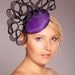 Purple Straw Mini Cocktail Hat Fascinator with Black Crinoline Sculpture Trim Wedding Bridal Shower Ascot Derby Races