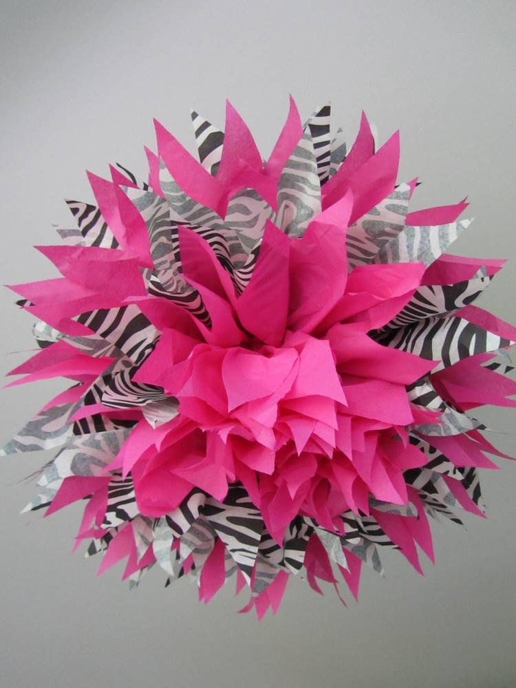 Set of 3 Zebra and Hot Pink LARGE Poms --- OR Pick Your Color To Go With Zebra