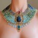 Egyptian Goddess -  CUSTOM Made to ORDER - Gold Plate and Gemstone Statement Collar Necklace, Bead Embroidered, Egyptian Scarab Bib Necklace