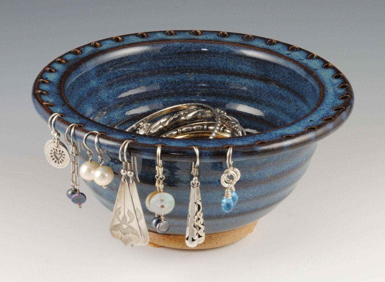 Jewelry Bowl - Earring Holder - Earring Bowl- In Stock- Handmade in our Denim Blue Glaze