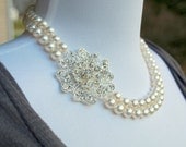 Vintage Style Rhinestone and Pearl Two Strand Necklace