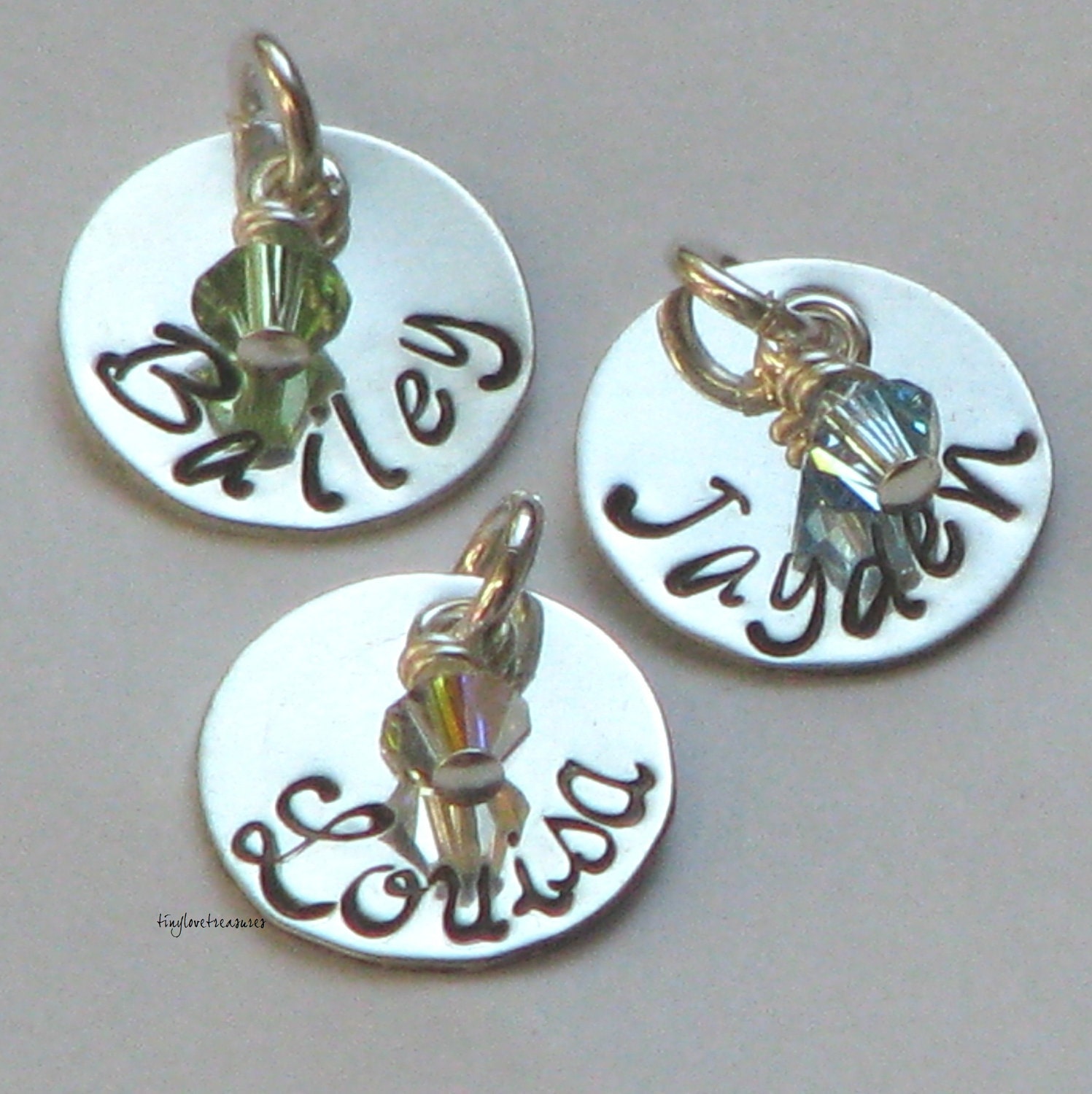 Tiny Sterling Silver Pendant charm with tiny Swarovski birthstone bead