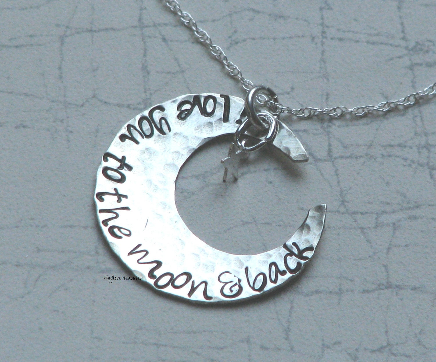 I Love You To The Moon and Back, Hammered Sterling Silver Necklace