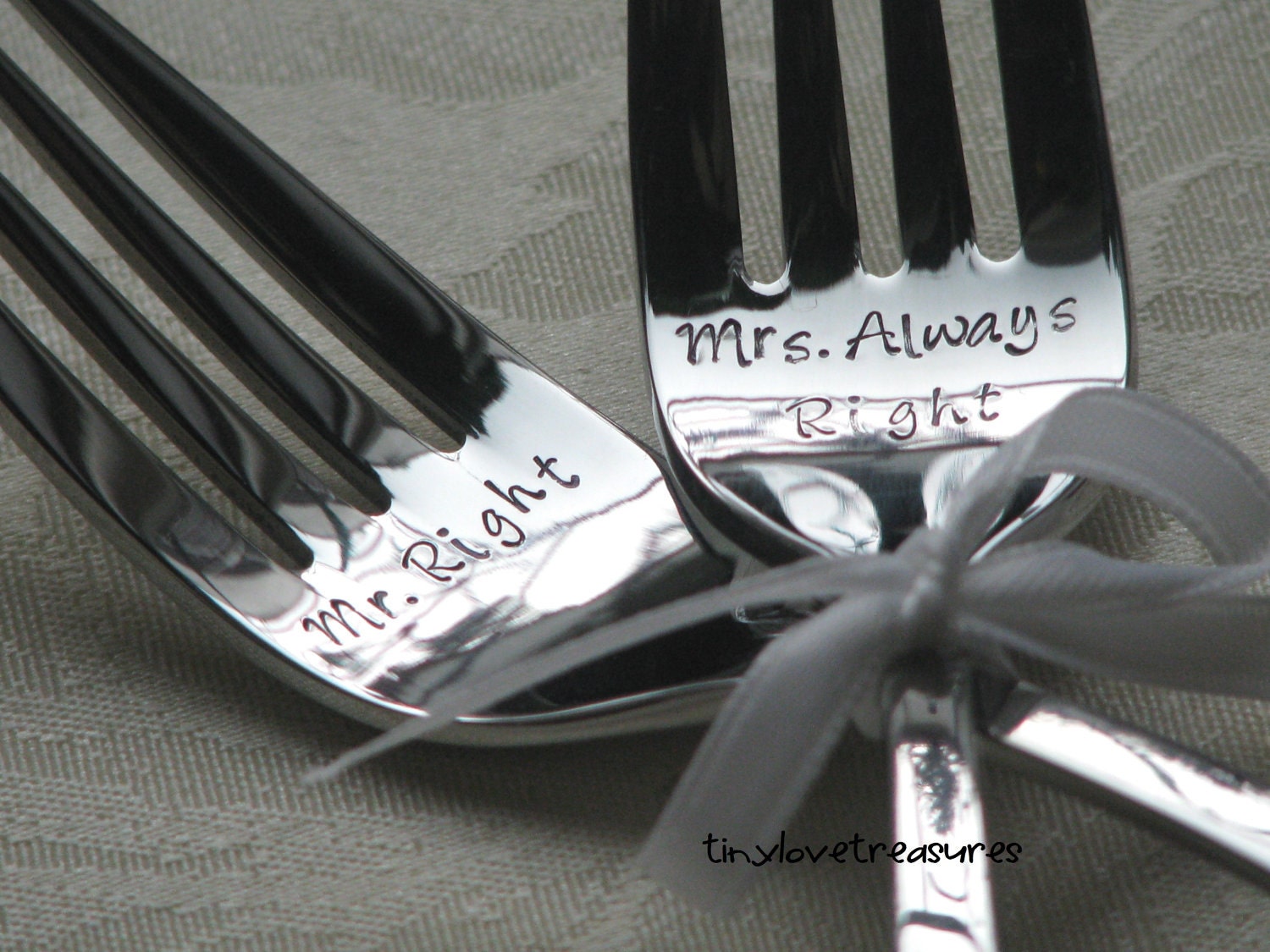Mr. Right, Mrs. Always Right - Personalized Wedding Cake Forks, handstamped forks for the bride and groom