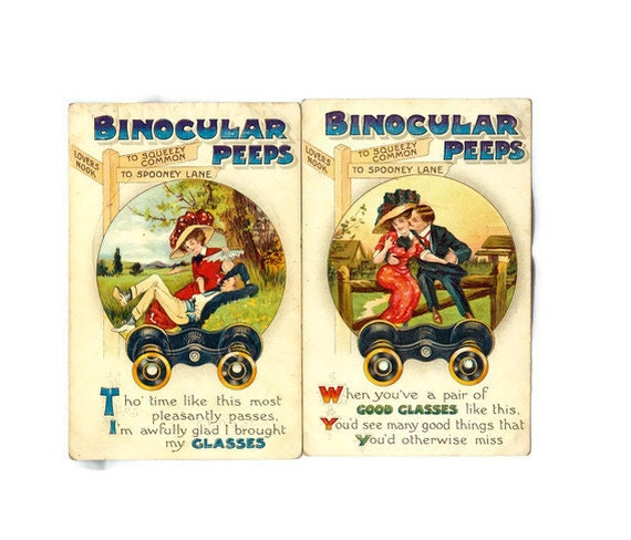 Vintage Postcard Set Binocular Peeps Comic Postcards Instant Collection Altered Art Collage