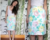 vintage pastel floral pencil skirt