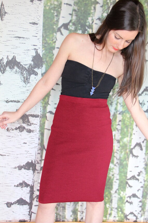 Pencil Skirt Vintage cranberry high waisted pencil skirt by HazelHallVintage on Etsy