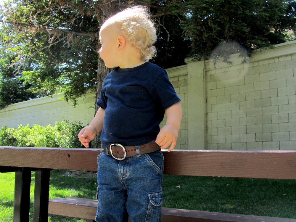 Kids Belt Skulls and Stars Leather Hand Dyed Brown Sunburst Fits Size 1, 2, 3, 4, 5