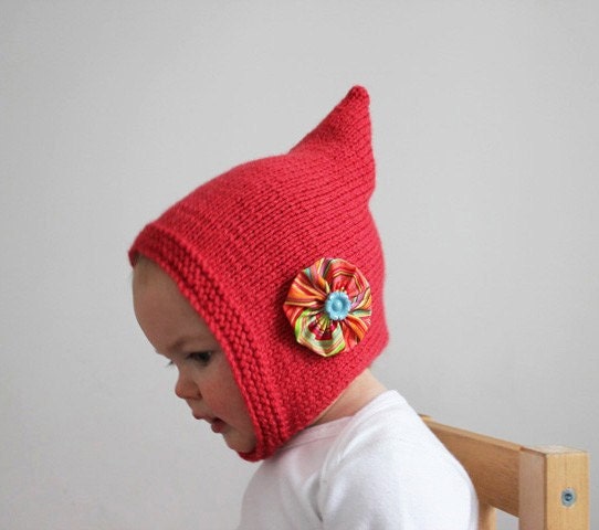 iddy Biddy Pixie Bonnet - Coral Pink - Vintage Inspired Baby or Toddler Knit Hat