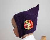 iddy Biddy Pixie Bonnet - Royal Purple - Vintage Inspired Hand Knit Hat for Baby or Toddler