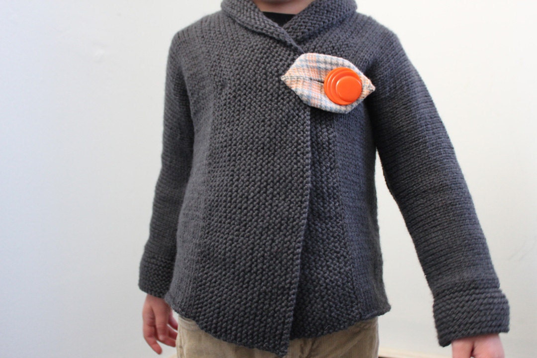 Direct Download PDF Knitting Pattern - Shawl Collar Baby or Toddler Coat - Simple Modern Sweater Pattern