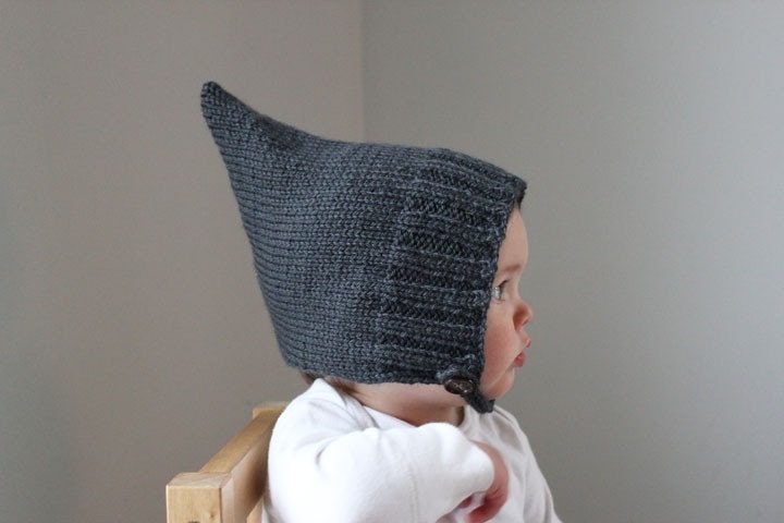 Simple Ribbed Pixie Bonnet - Slate Gray - Vintage Inspired Baby and Toddler Knit Winter Hat