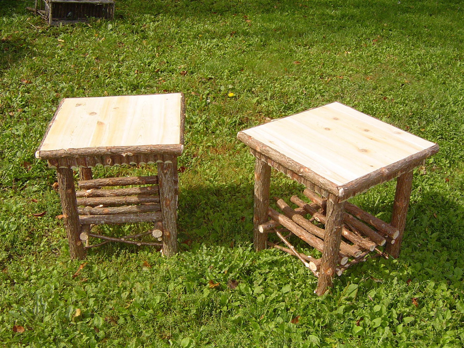 Set of Two Rugged Rustic Northern Maine Cedar Twig End Tables