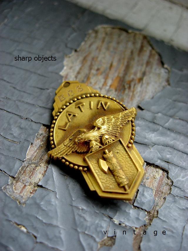 LATIN CLUB - Vintage 1950s Belmont High school club regal eagle & sheild crest, 10k gold graduation PIN