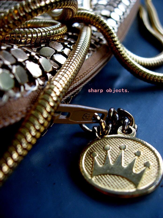 FISH Scale DISCO - vintage 70's gold chainmaille mesh and lucite accented snake, hand bag