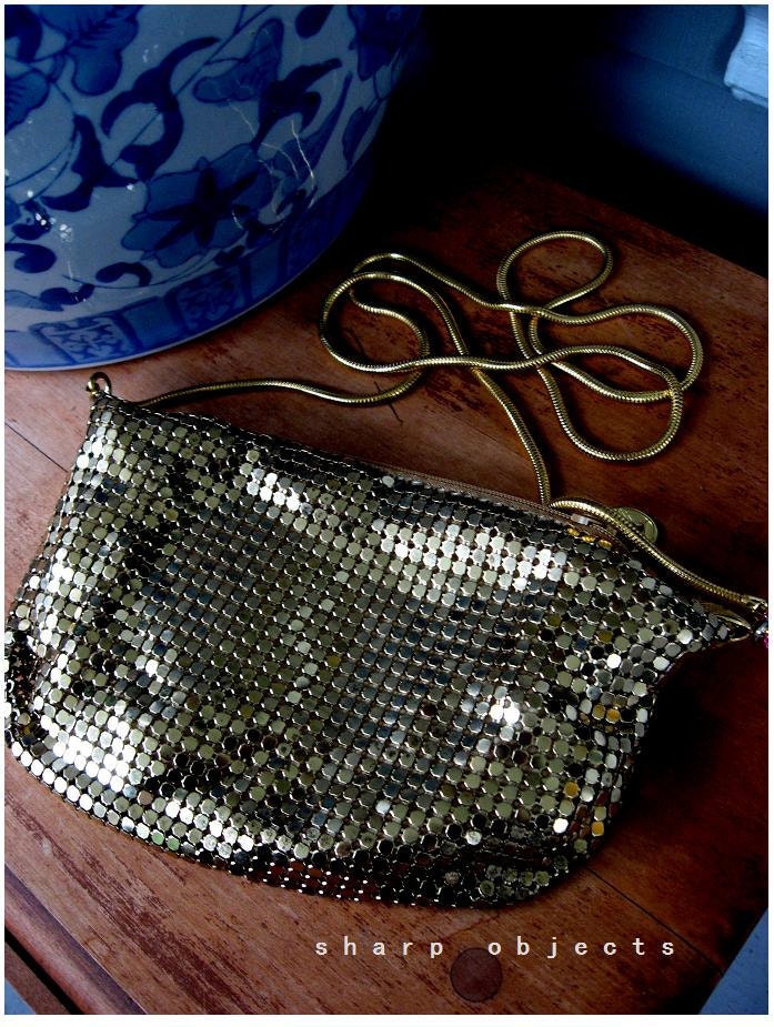 FISH Scale DISCO - vintage 70's gold chainmaille mesh and lucite accented snake, hand bag