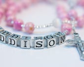 Personalized Rosary Baby's First or Baptism - Pink & White
