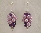 Grape Cluster Earrings Purple Amethyst Crystals Pearls Lavender Lilac Orchid Dangle