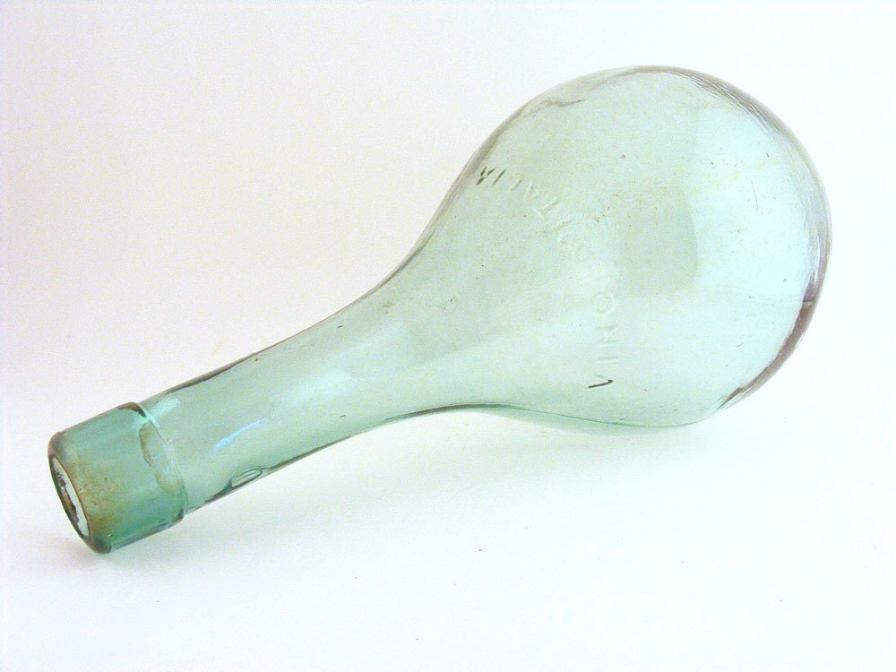 Vintage Round Bottom Wine Bottle Vino D Italia Green Glass