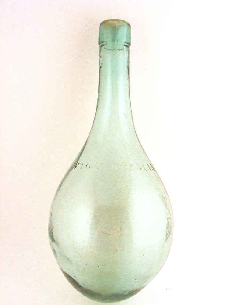 Vintage Round Bottom Wine Bottle Vino D Italia Green Glass