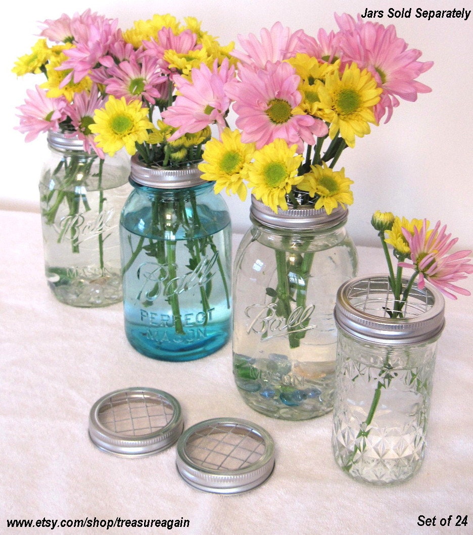Garden Party Favors 24 Gifts- DIY Flower Mason Jar Lids, Showers, Event, DIY Home Party Decor, Ball Mason Jar Flower Frog Lids ONLY