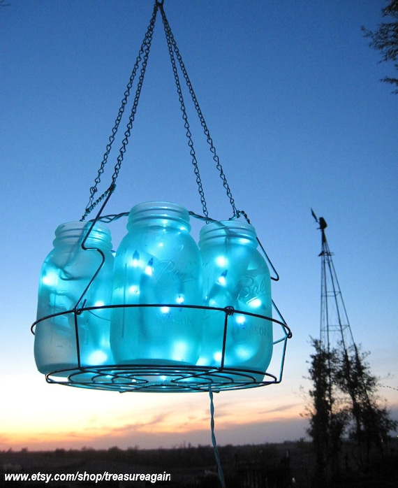 Icy Blue Wedding Mason Jar Chandelier Hanging Blue Lighting, Home Decor, Weddings, Parties, Lights, Mason Jar Lights