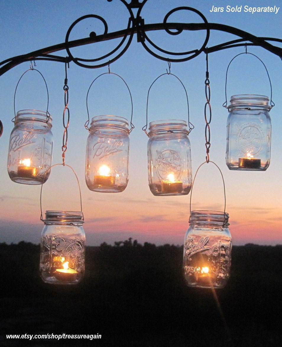 DIY Wedding Mason Jars Lanterns Hangers 6 DIY Outdoor Party Hanging Candle Kits, Luminaries by TreasureAgain, Handmade Hangers Only-No Jars