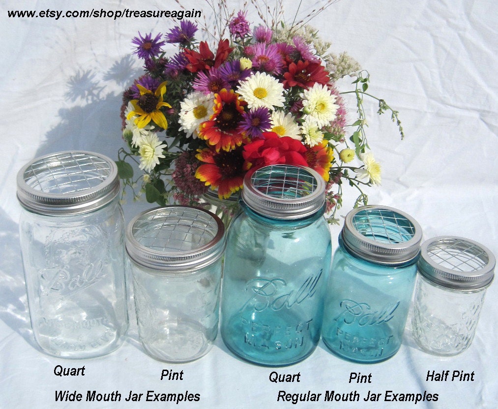Mason Jar Flower Lid Mixed Sizes 5 Upcycled FLOWER FROG LIDS Wide Mouth, Regular, Garden, Wedding, Centerpiece, No Jars