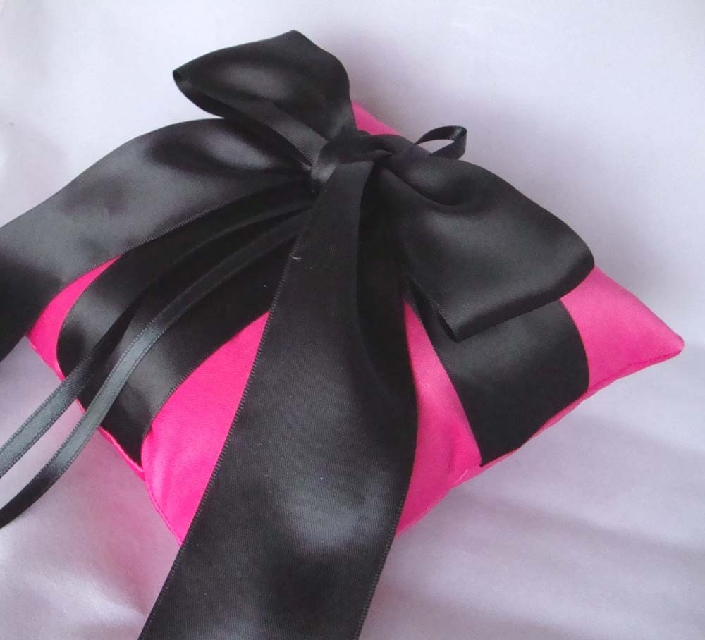 True Romance Wedding Ring Bearer Pillow - Pick Your Own Color - Shown in Fuchsia and Black. BOGO OFFER