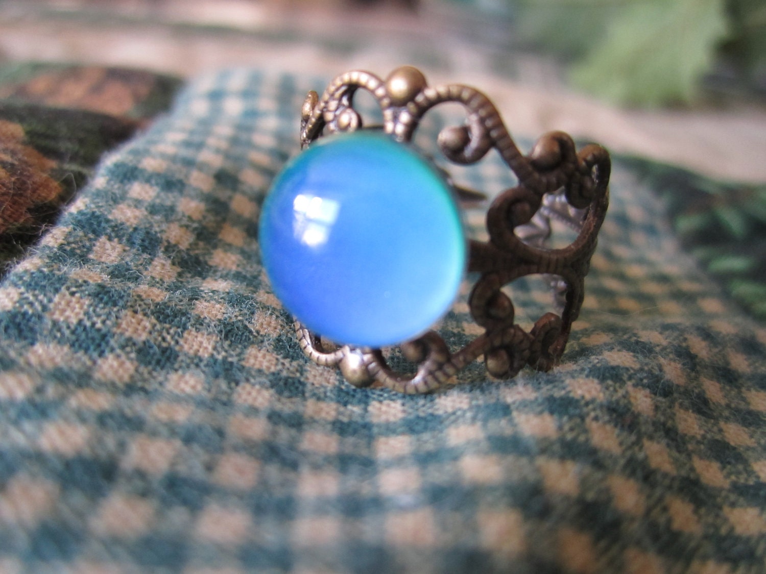 Mood Ring Antique Brass adjustable Small round