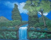 Original Painting Summer Waterfall Painting Fine Art Acrylic Painting on Canvas 12 x 16