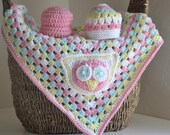 Custom Granny Baby  Blanket & 2 Hats Owl - Emmy - AllThingsGranny