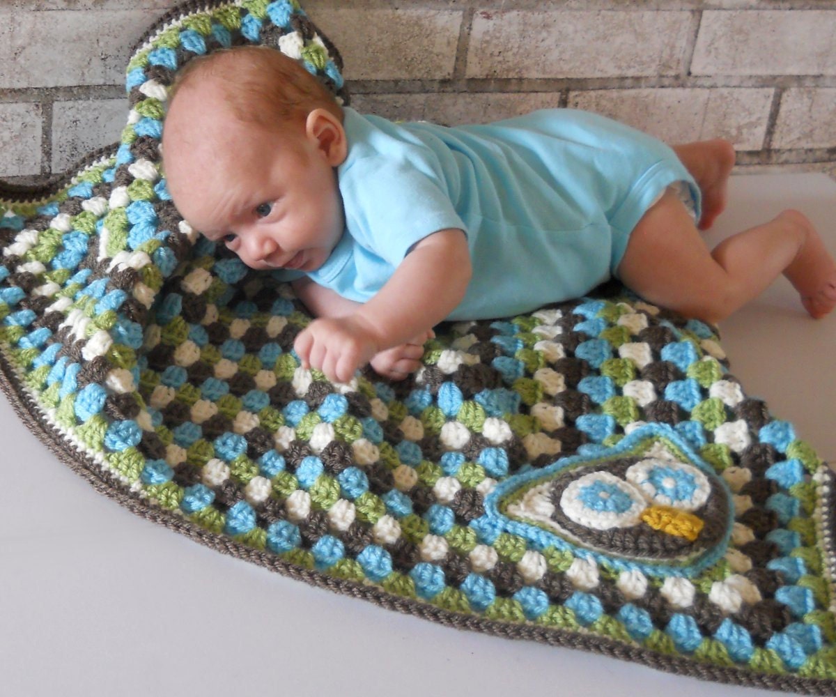 Owl Granny Square Baby Blanket & Owl Plushie Nursery Decor Set