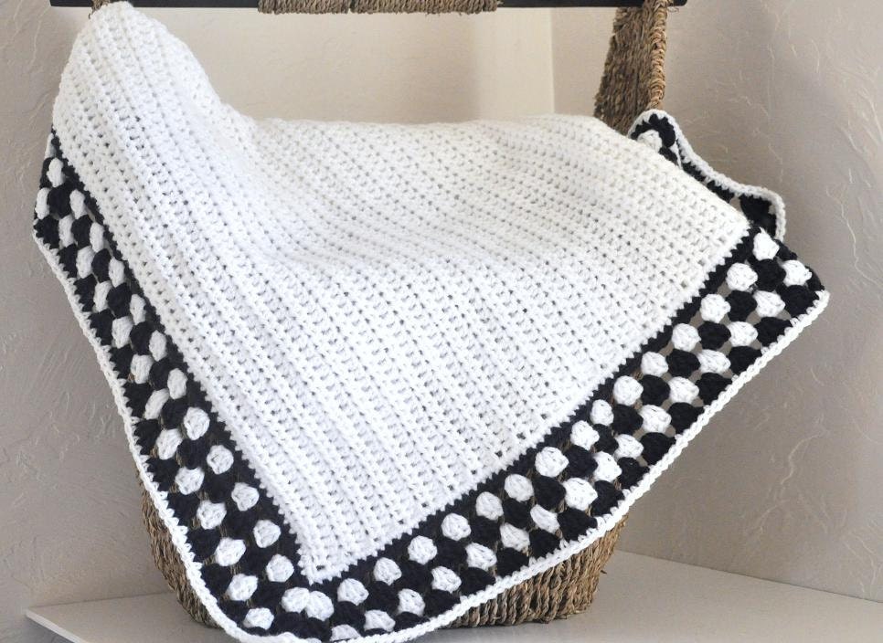 Baby Blanket  - Granny Border - Navy & White - Samuel