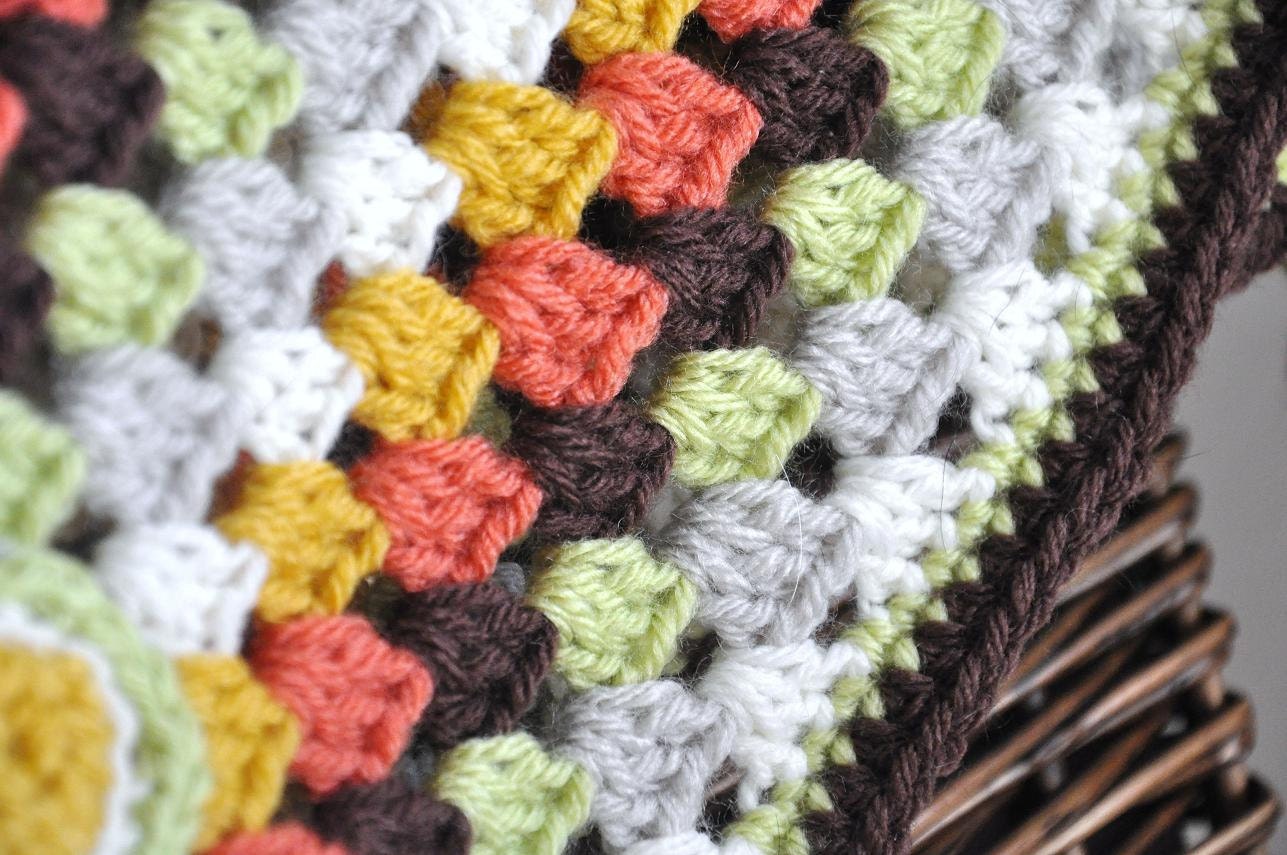 Baby Blanket Granny Square  Brown Terra Cotta Lime Brown Mustard Cream